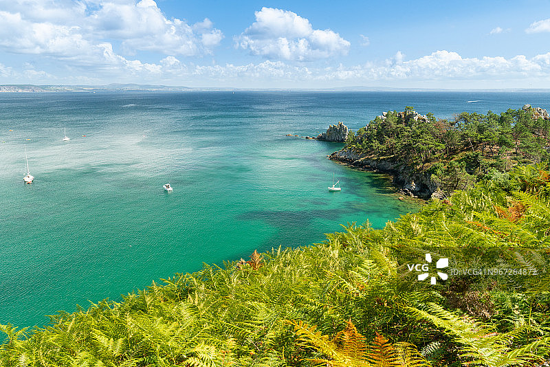 布列塔尼令人惊叹的夏天，克罗宗拥有美丽的白色沙滩“维尔日岛”图片素材