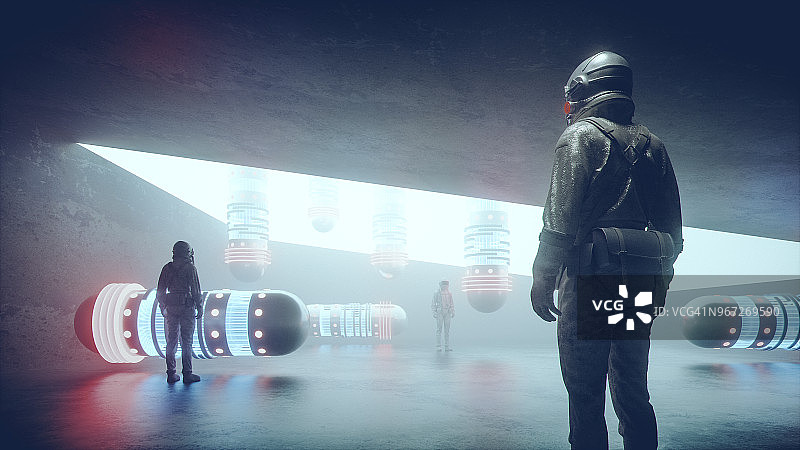 未来宇航员与宇宙飞船图片素材