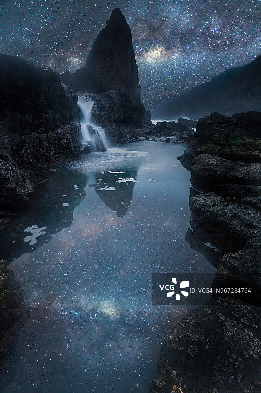 印度尼西亚东爪哇帕普马海岸景观上的银河图片素材