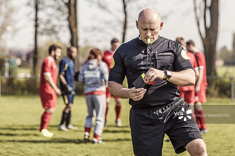 足球比赛中控制局势的裁判图片素材