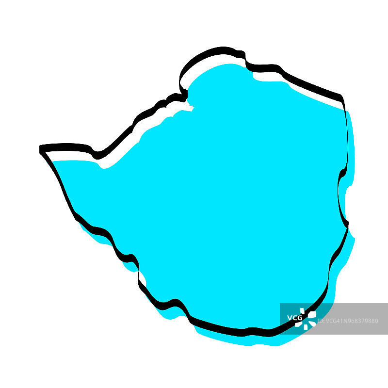 手绘津巴布韦地图，白色背景上的潮流设计图片素材