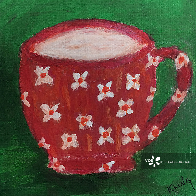 复古红色咖啡/茶杯绘画图片素材
