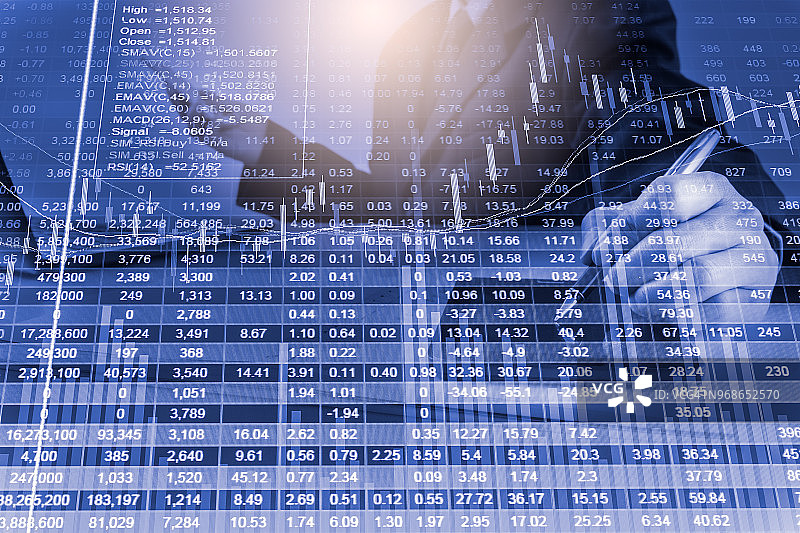 股市金融交易指标背景下的商务男士图片素材