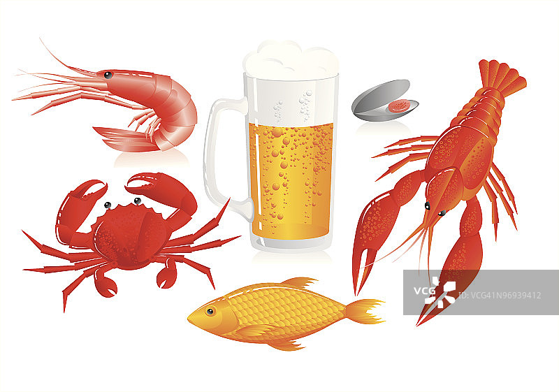 一杯啤酒和海鲜图片素材