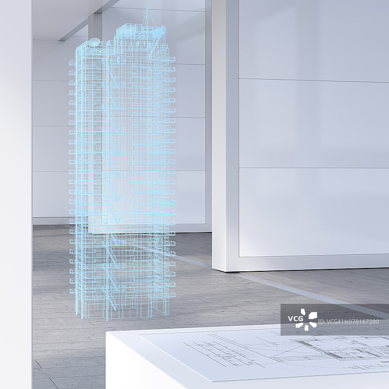 摩天大楼数字网格3D渲染模型图片素材