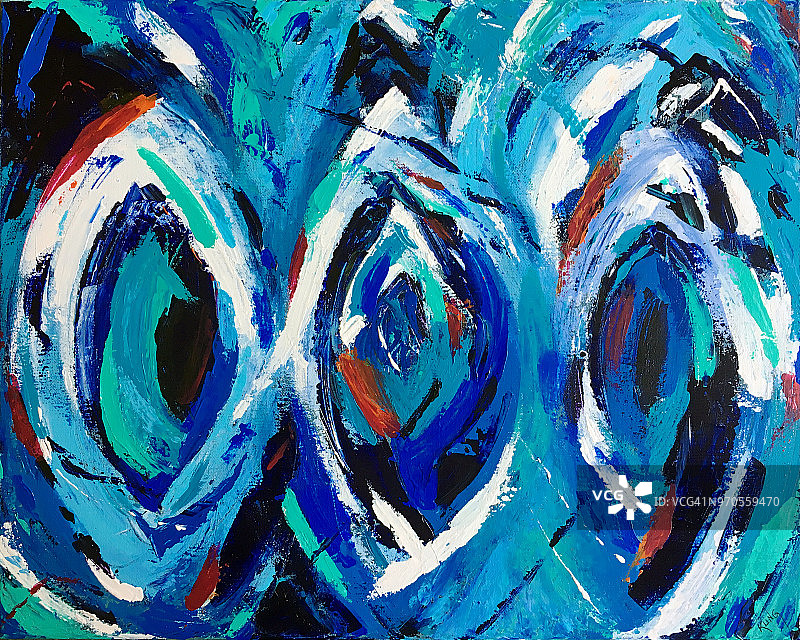 抽象艺术：海滩企鹅，丙烯调色刀绘画图片素材