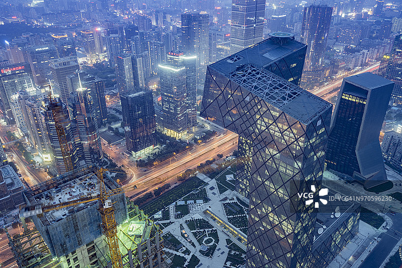 北京中央商务区夜景航拍图片素材