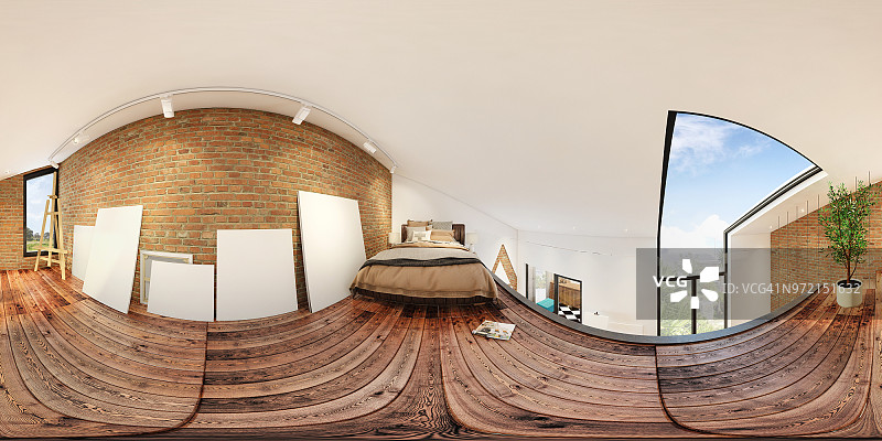 现代单间公寓卧室360度全景内景图片素材