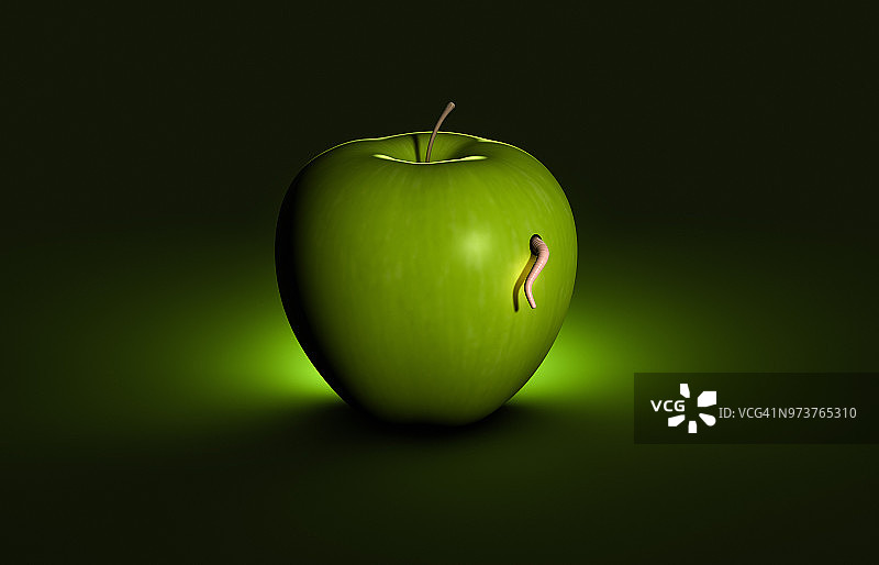 虫子啃食苹果图片素材