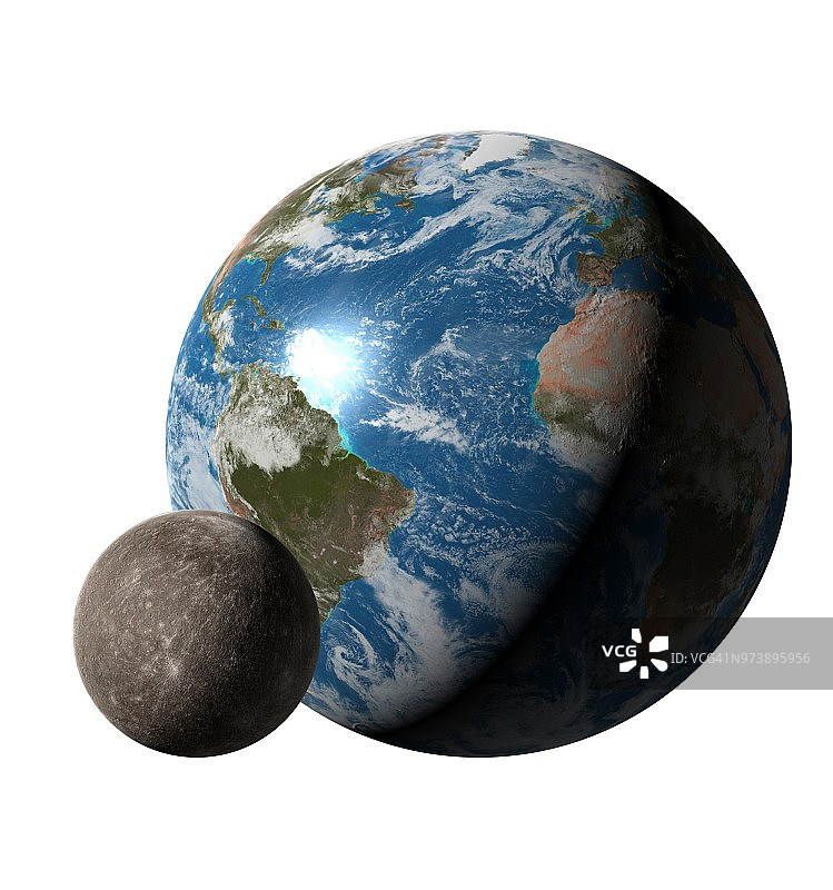 地球与水星对比插图图片素材