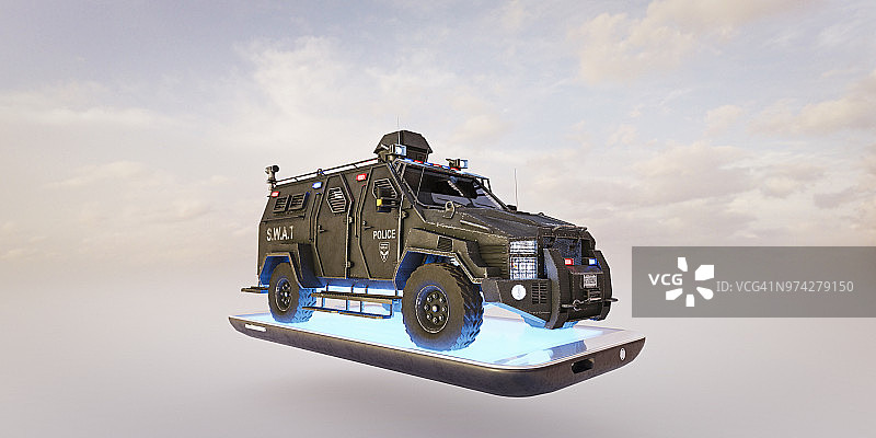 通讯概念：手机上的警车图片素材