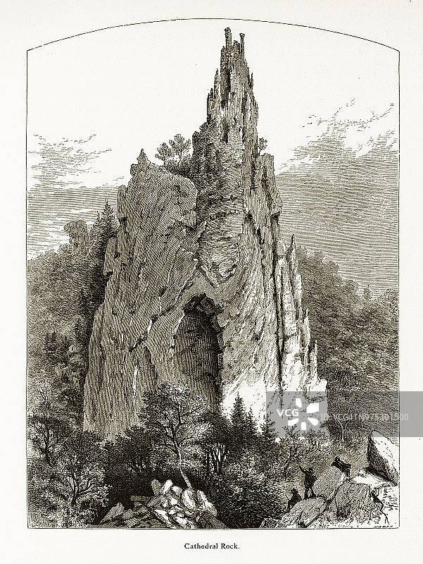 美国西弗吉尼亚州彼得斯堡的教堂岩，1872年维多利亚时代雕刻图片素材