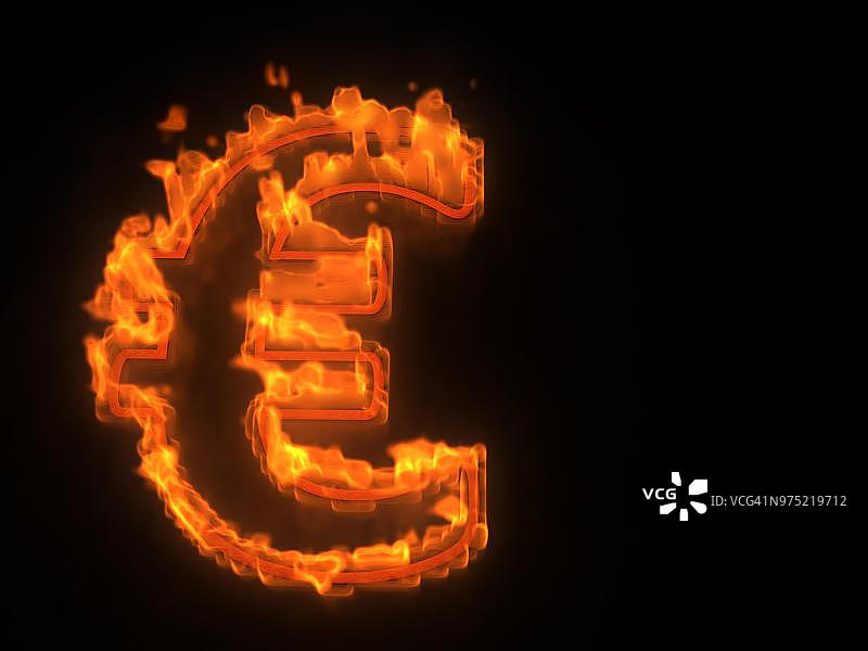 燃烧的欧元符号，欧元危机图片素材