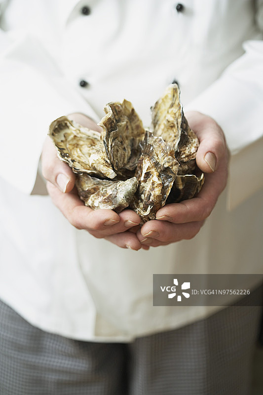 厨师拿着牡蛎壳图片素材