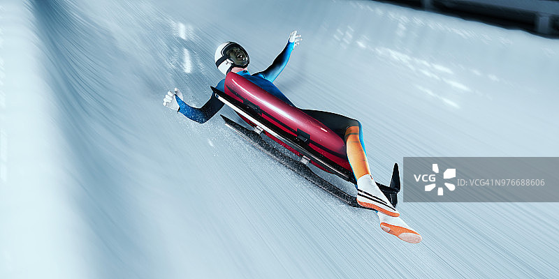 男子雪橇比赛中从雪橇上摔落图片素材