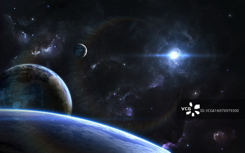 外太空轨道上的外星行星和卫星图片素材