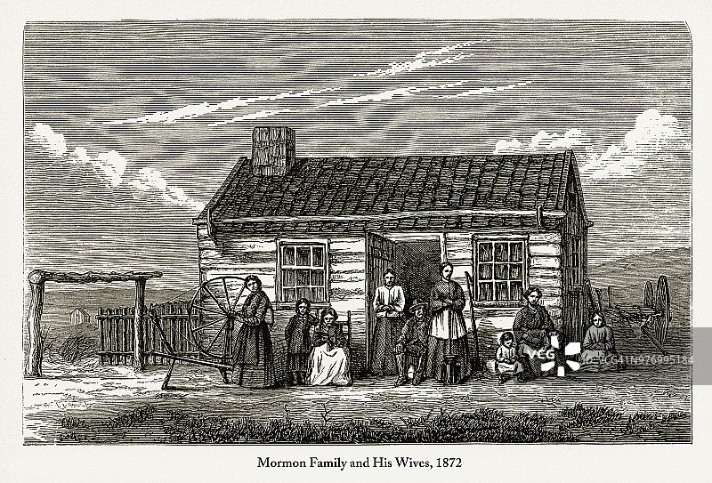 摩门和他的家人与妻子雕刻，1872年图片素材