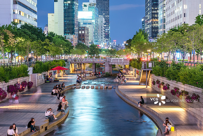 韩国首尔清溪川日落图片素材