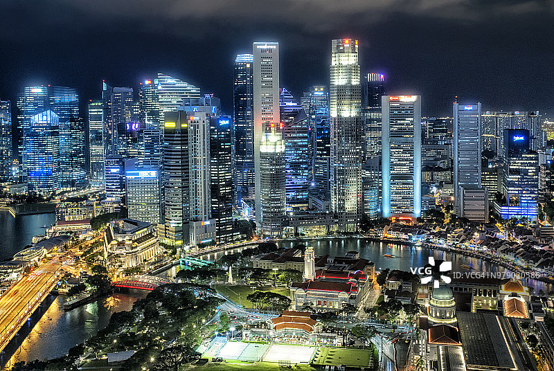 新加坡滨海湾黄昏航拍图图片素材