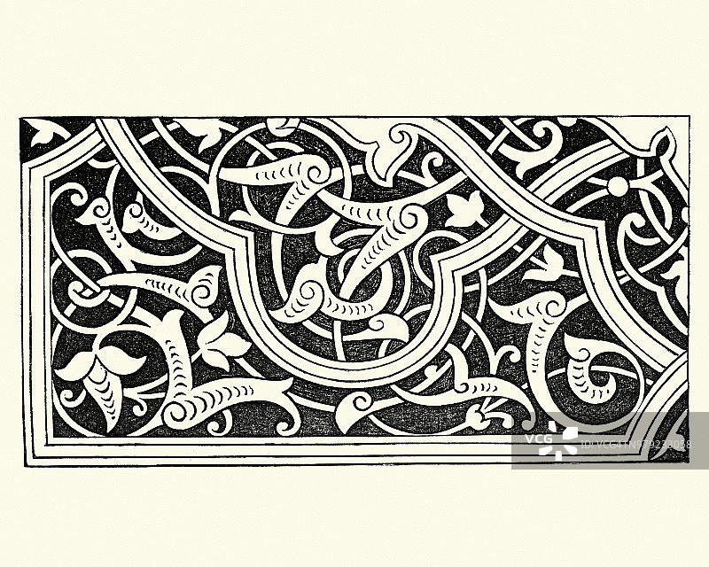 19世纪50年代维多利亚风格的阿拉伯风格装饰图案图片素材