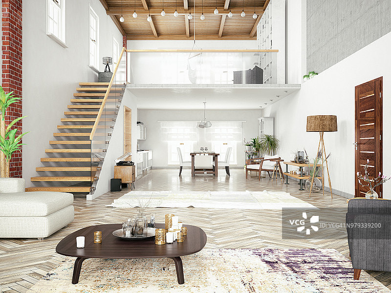 带夹层的阁楼房间图片素材