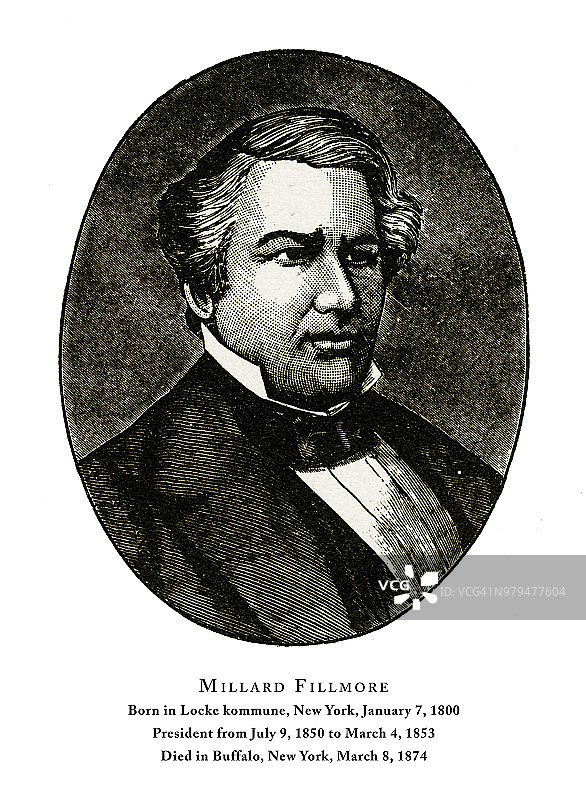 米勒德·菲尔莫尔总统的雕刻画像，1888年图片素材