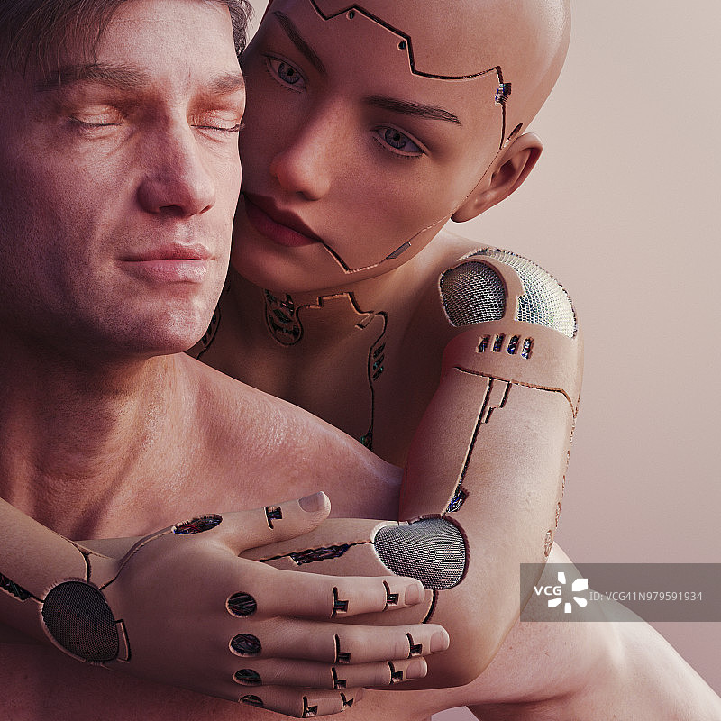 男人与女性机器人图片素材