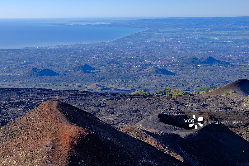 从埃特纳火山（联合国教科文组织世界遗产）眺望，意大利西西里埃特纳公园图片素材