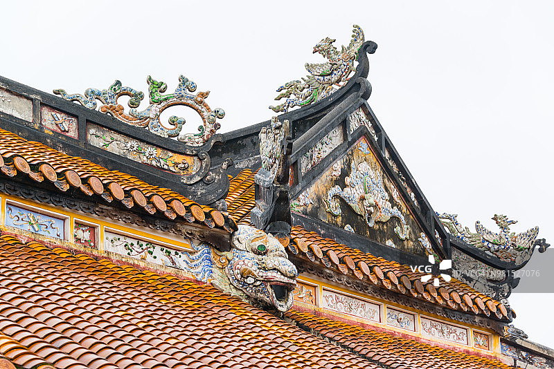 越南顺化皇城的装饰屋檐图片素材