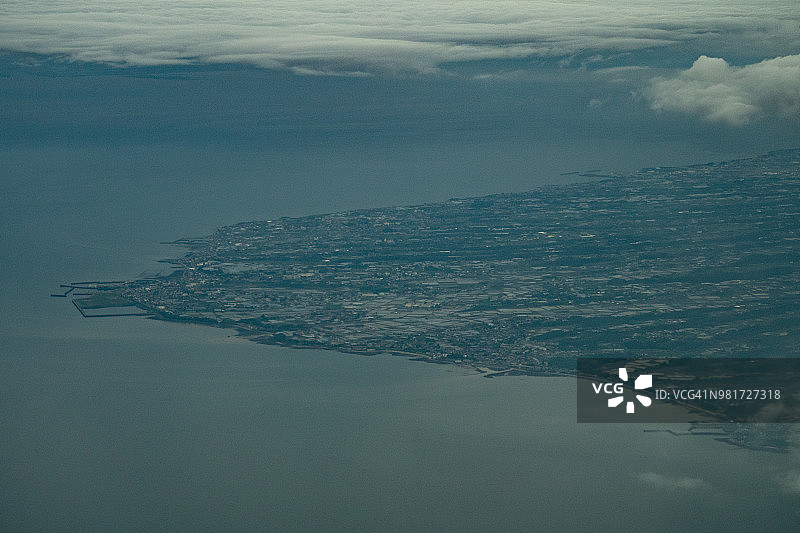 日本长崎县岛原市和云仙市的有明海日间航拍图片素材