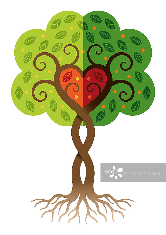 红色心形树插画图片素材
