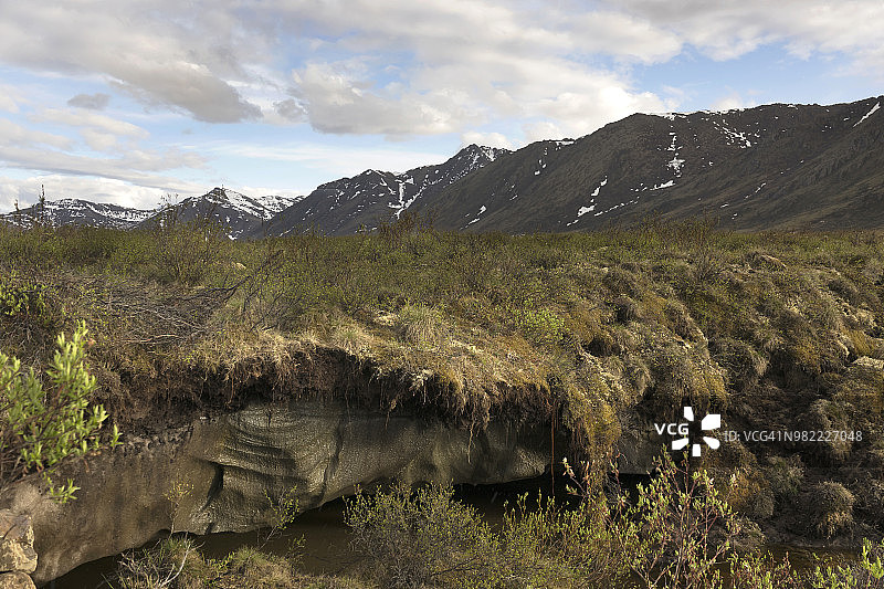 育空地区墓碑领地公园邓普斯特公路附近的融化冻土图片素材