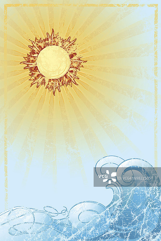 复古太阳与海浪图片素材