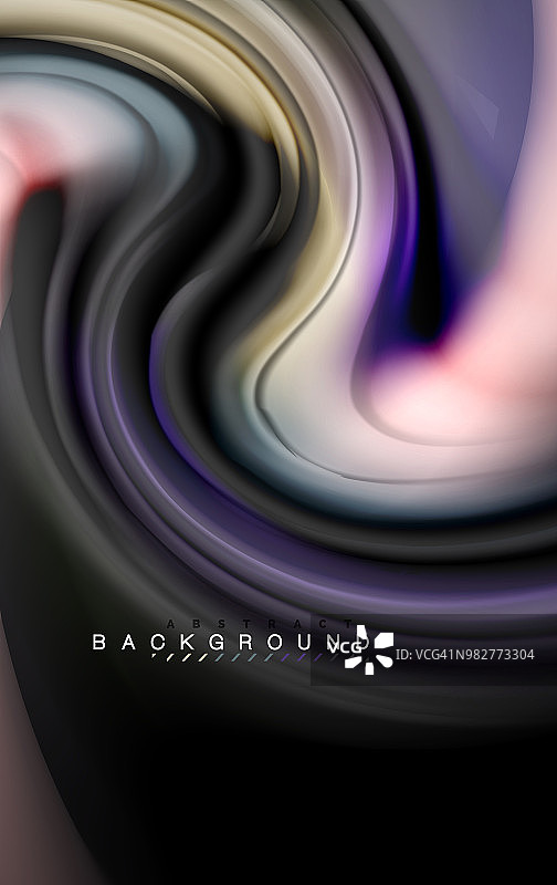 流动的液体颜色设计，彩色大理石或塑料波浪纹理背景，发光的多色元素在黑色，用于商业或技术展示或网页小册子封面设计，壁纸图片素材