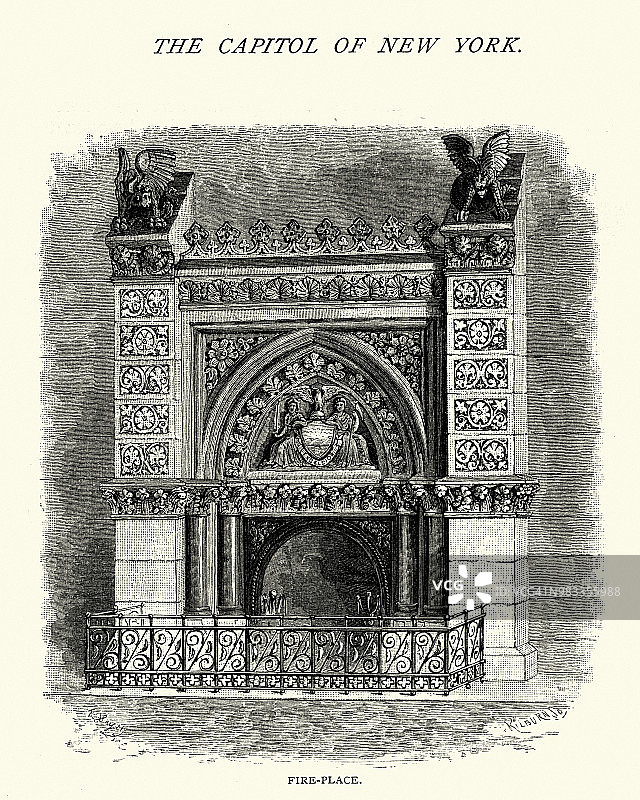 建筑，壁炉，纽约州议会大厦，19世纪图片素材