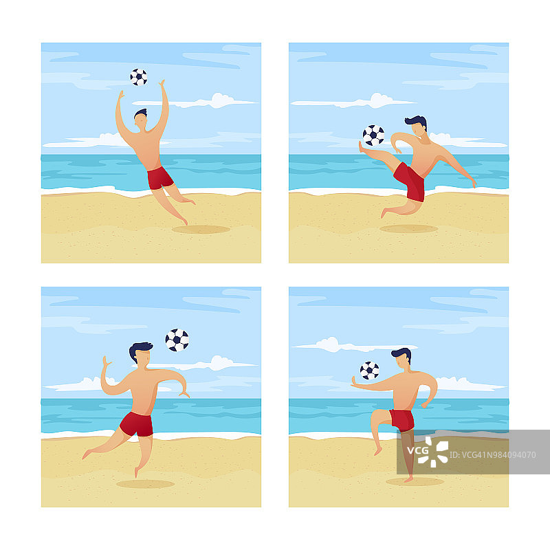 沙滩足球运动员矢量角色套装图片素材