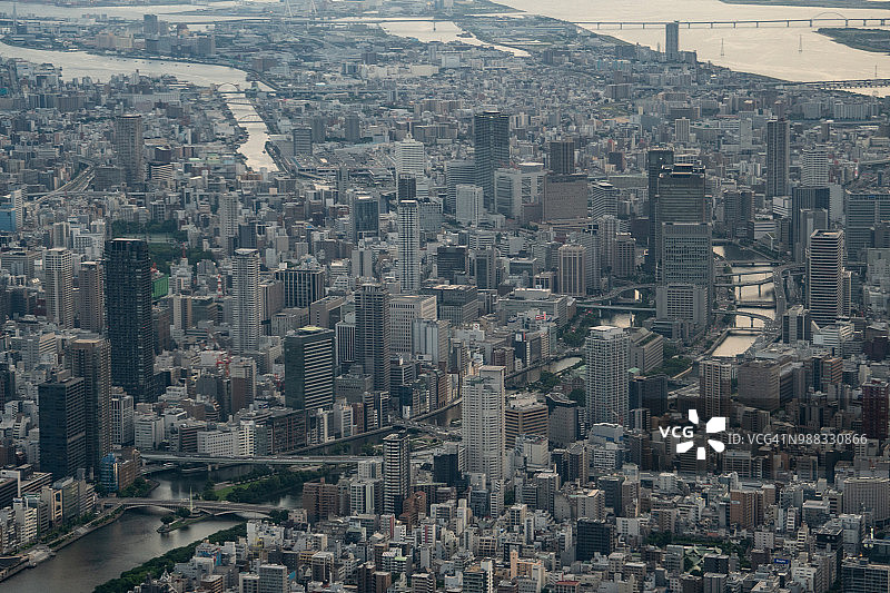 飞机航拍大阪市中之岛日落景色图片素材