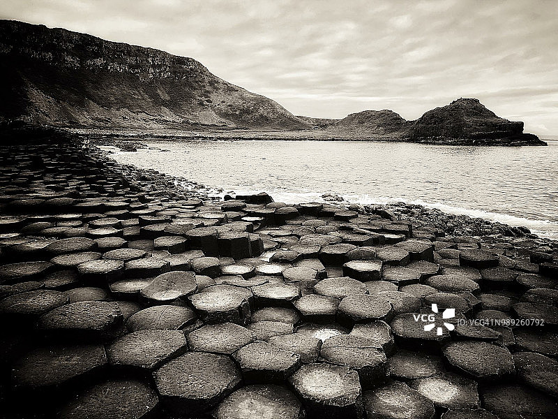 北爱尔兰巨人堤黑白棕褐色照片图片素材
