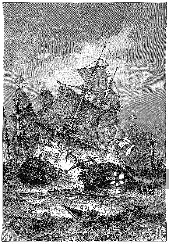 特拉法加海战中维尔纳夫海军上将的旗舰沉没图片素材