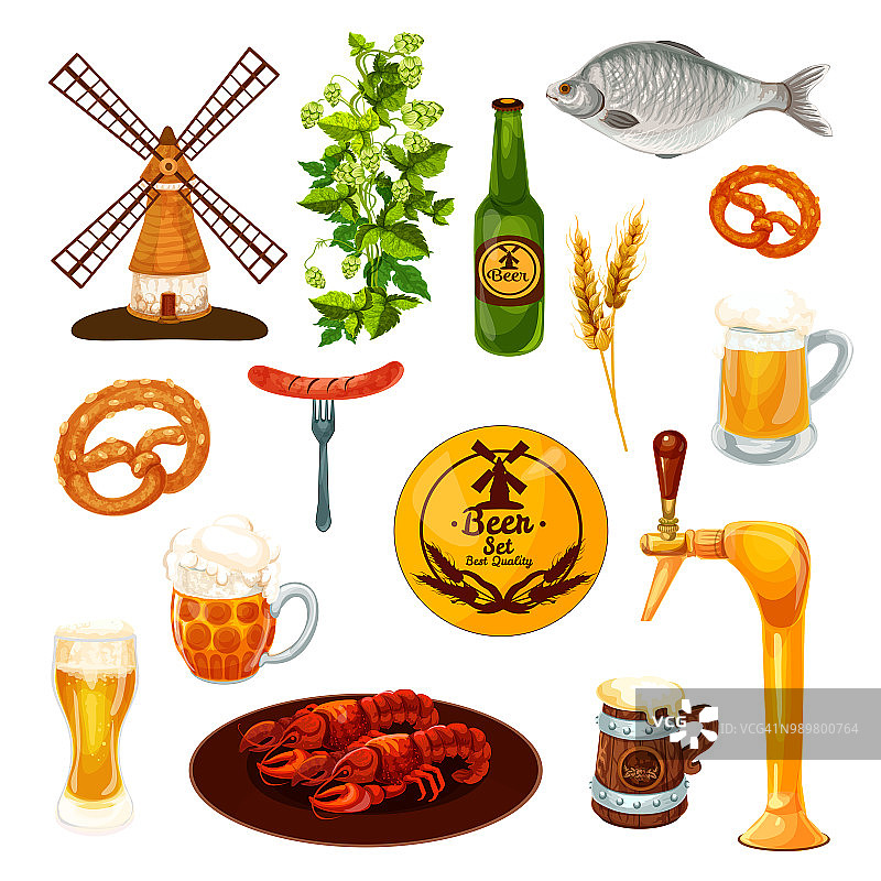 酒吧、酒馆设计的啤酒饮料和小吃食品图标图片素材