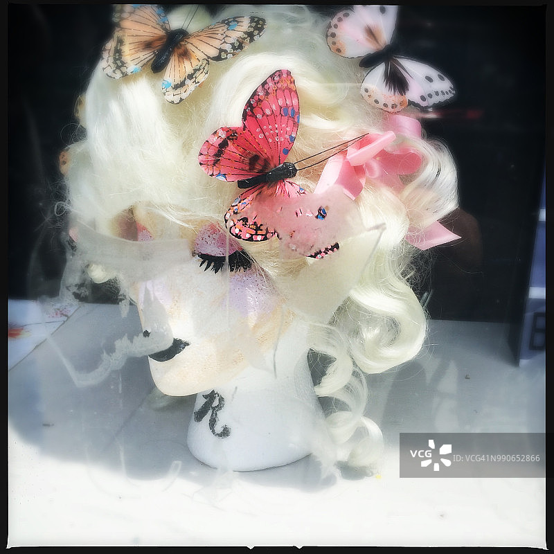 带蝴蝶的模特头部图片素材