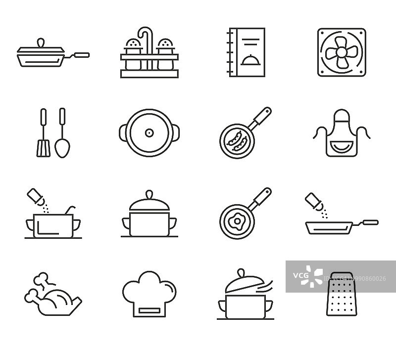 烹饪、厨房工具和餐具图标图片素材