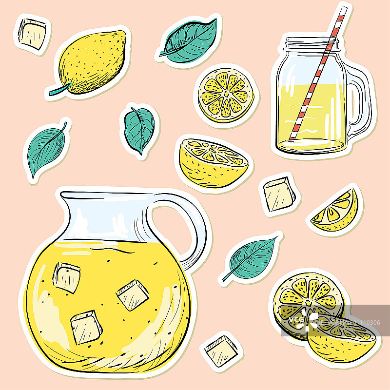 手绘柠檬水元素图片素材