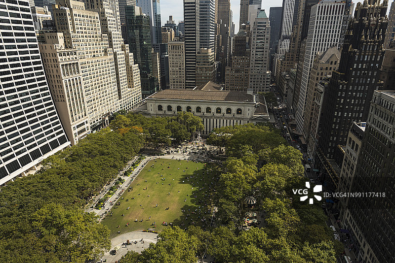 纽约市布莱恩特公园的航拍图片素材