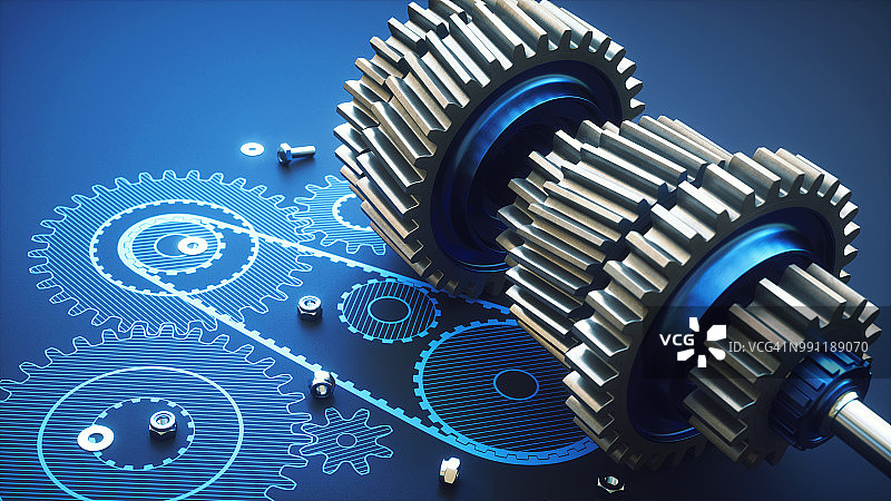 复杂的仿生齿轮箱机械特写图片素材