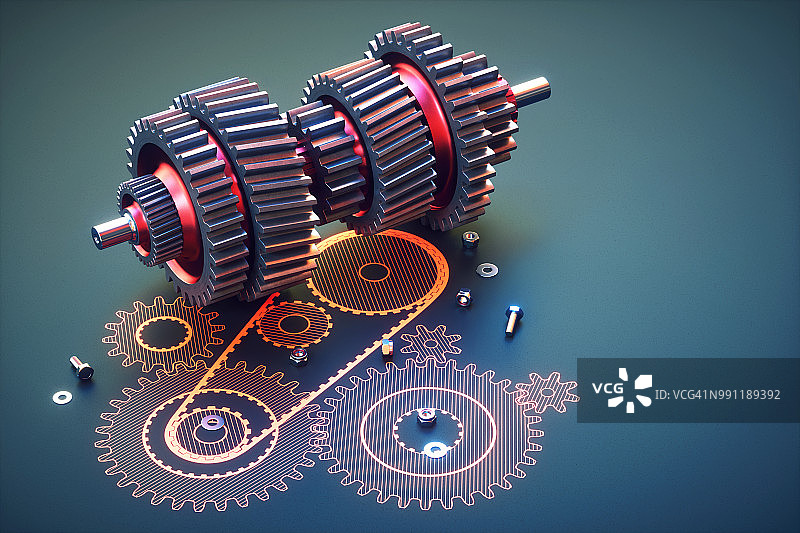 带示意图的人造齿轮箱机械装置图片素材