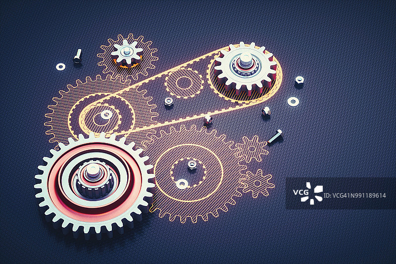 拆解的机械，齿轮和人工示意图图片素材