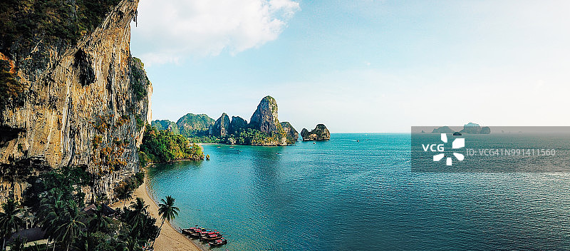 泰国甲米府莱利海滩全景航拍图片素材