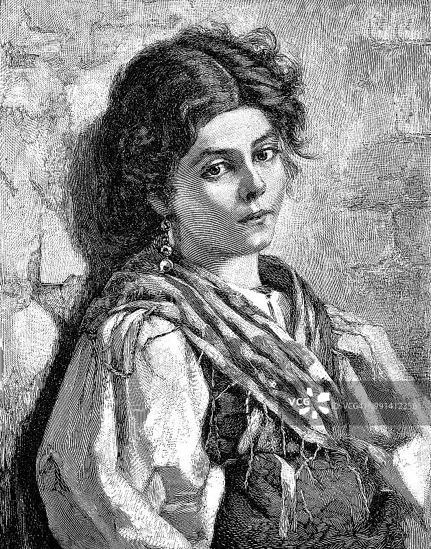 怀乡的年轻女孩肖像图片素材