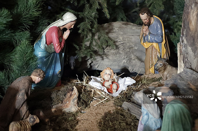 基督诞生圣诞场景，意大利奥斯塔图片素材